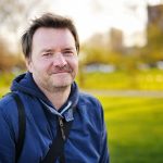 Home outdoors portrait of middle age man at the spring, summer or autumn day